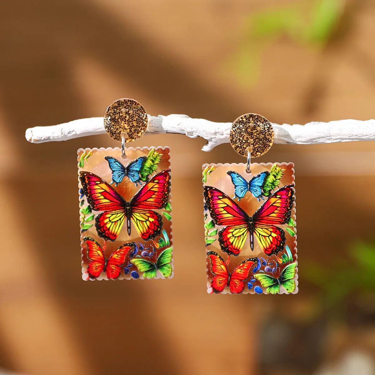 1 Pair Vacation Colorful Flower Butterfly Printing Arylic Drop Earrings