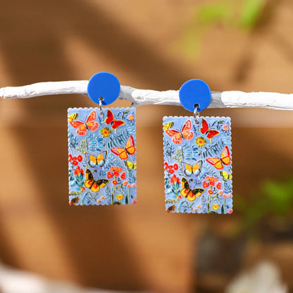 1 Pair Vacation Colorful Flower Butterfly Printing Arylic Drop Earrings