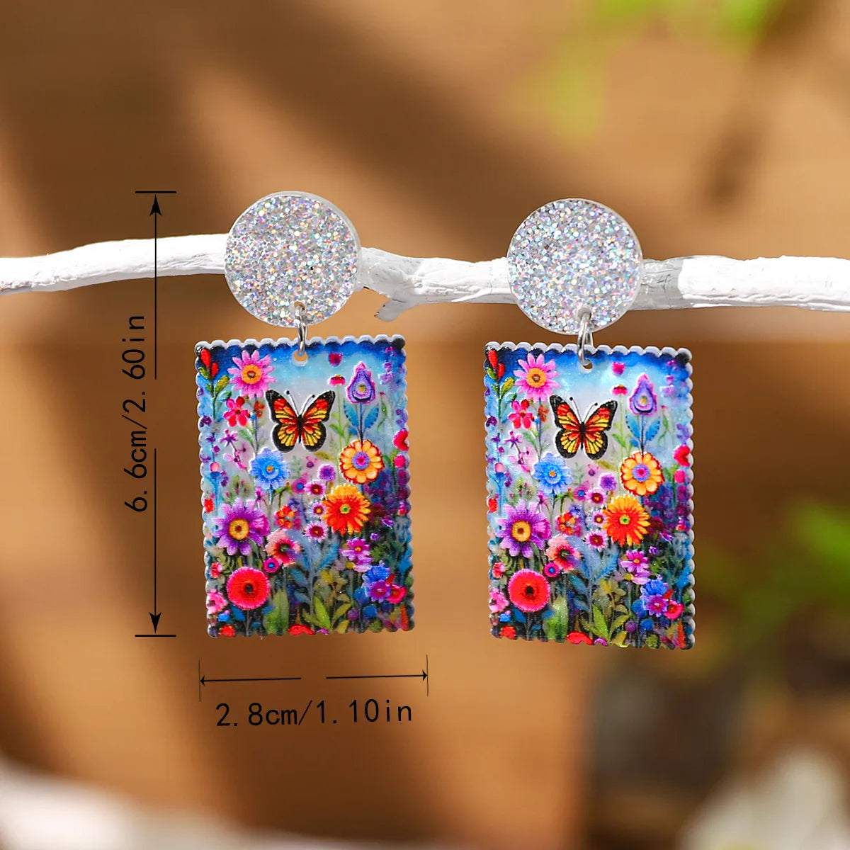 1 Pair Vacation Colorful Flower Butterfly Printing Arylic Drop Earrings