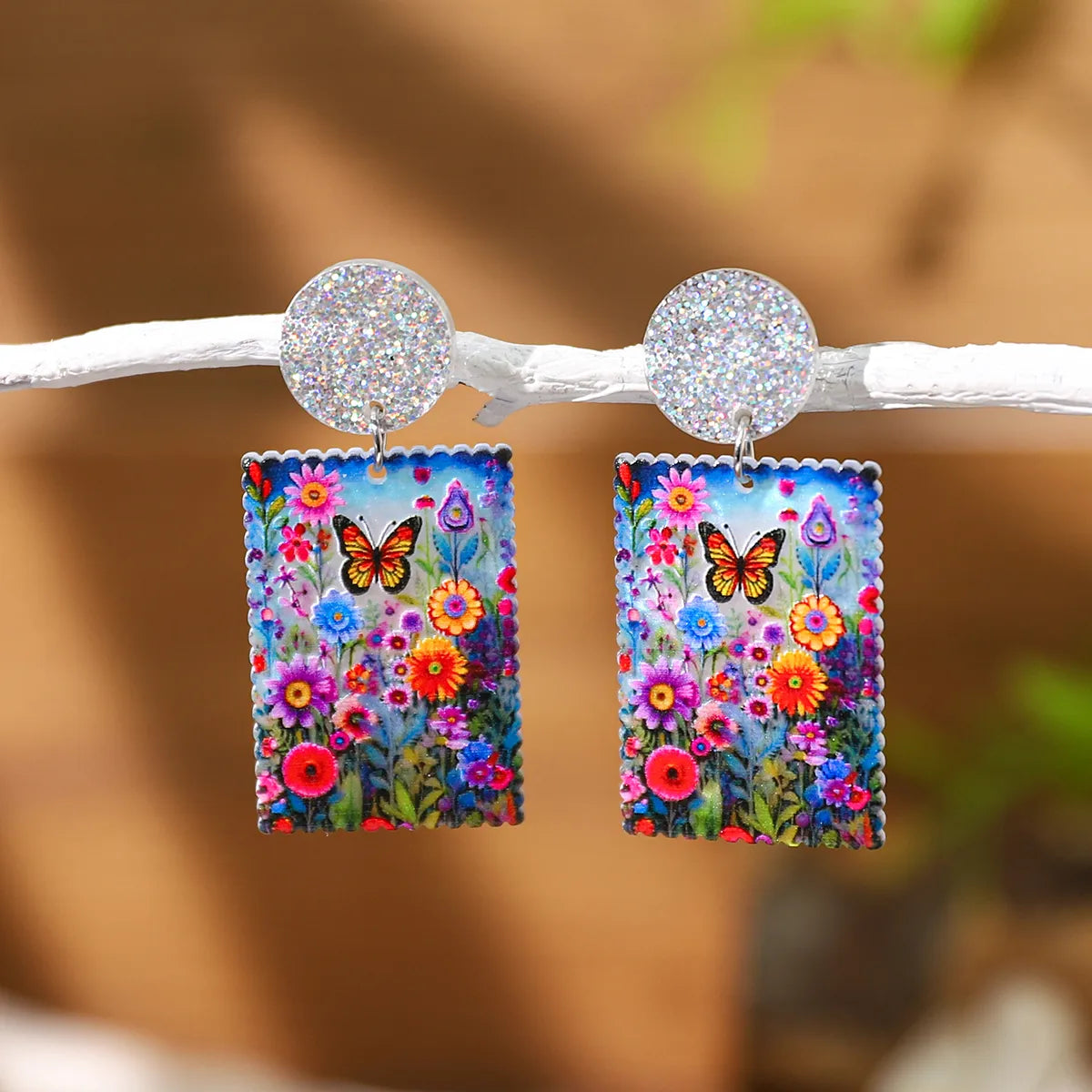 1 Pair Vacation Colorful Flower Butterfly Printing Arylic Drop Earrings