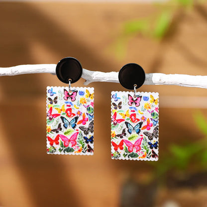 1 Pair Vacation Colorful Flower Butterfly Printing Arylic Drop Earrings