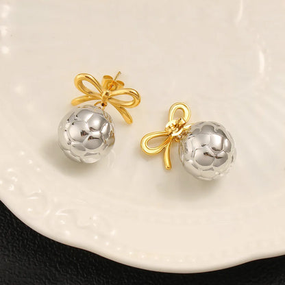 1 Pair Vacation Commute Round Bow Knot Plating 304 Stainless Steel 316 Stainless Steel  18K Gold Plated Drop Earrings