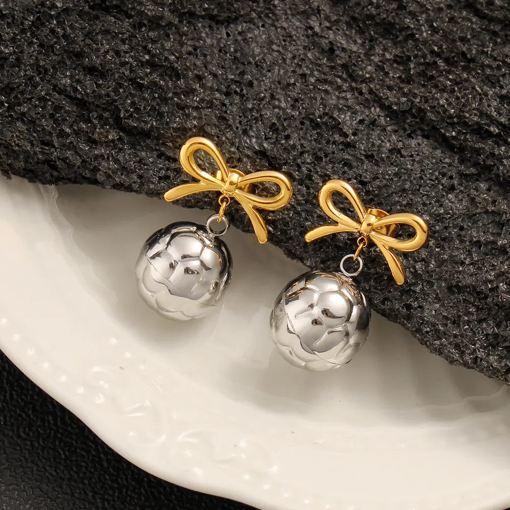 1 Pair Vacation Commute Round Bow Knot Plating 304 Stainless Steel 316 Stainless Steel  18K Gold Plated Drop Earrings