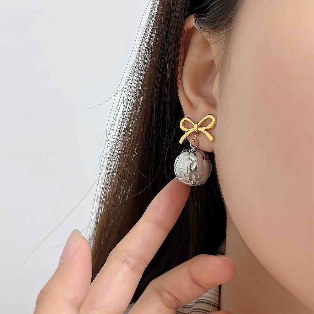 1 Pair Vacation Commute Round Bow Knot Plating 304 Stainless Steel 316 Stainless Steel  18K Gold Plated Drop Earrings