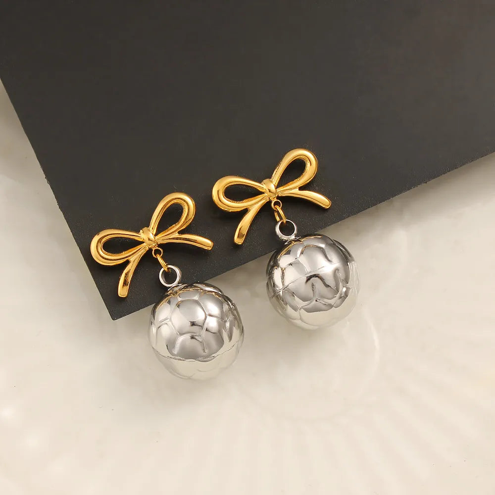 1 Pair Vacation Commute Round Bow Knot Plating 304 Stainless Steel 316 Stainless Steel  18K Gold Plated Drop Earrings