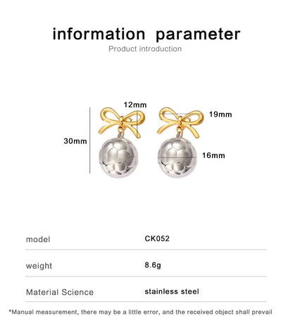 1 Pair Vacation Commute Round Bow Knot Plating 304 Stainless Steel 316 Stainless Steel  18K Gold Plated Drop Earrings