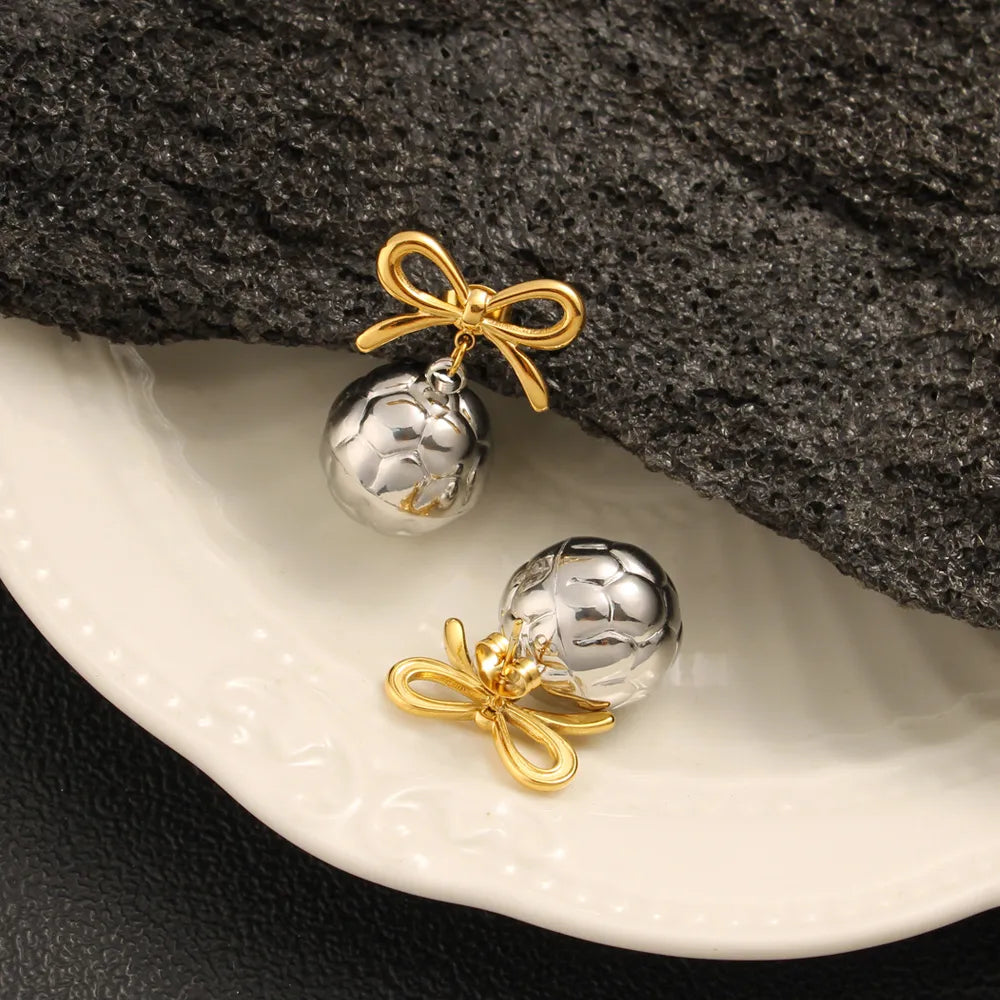 1 Pair Vacation Commute Round Bow Knot Plating 304 Stainless Steel 316 Stainless Steel  18K Gold Plated Drop Earrings