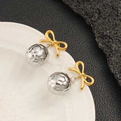 1 Pair Vacation Commute Round Bow Knot Plating 304 Stainless Steel 316 Stainless Steel  18K Gold Plated Drop Earrings