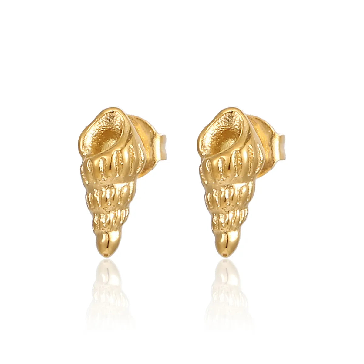 1 Pair Vacation Conch Polishing Plating Three-dimensional Stainless Steel 18k Gold Plated Ear Studs