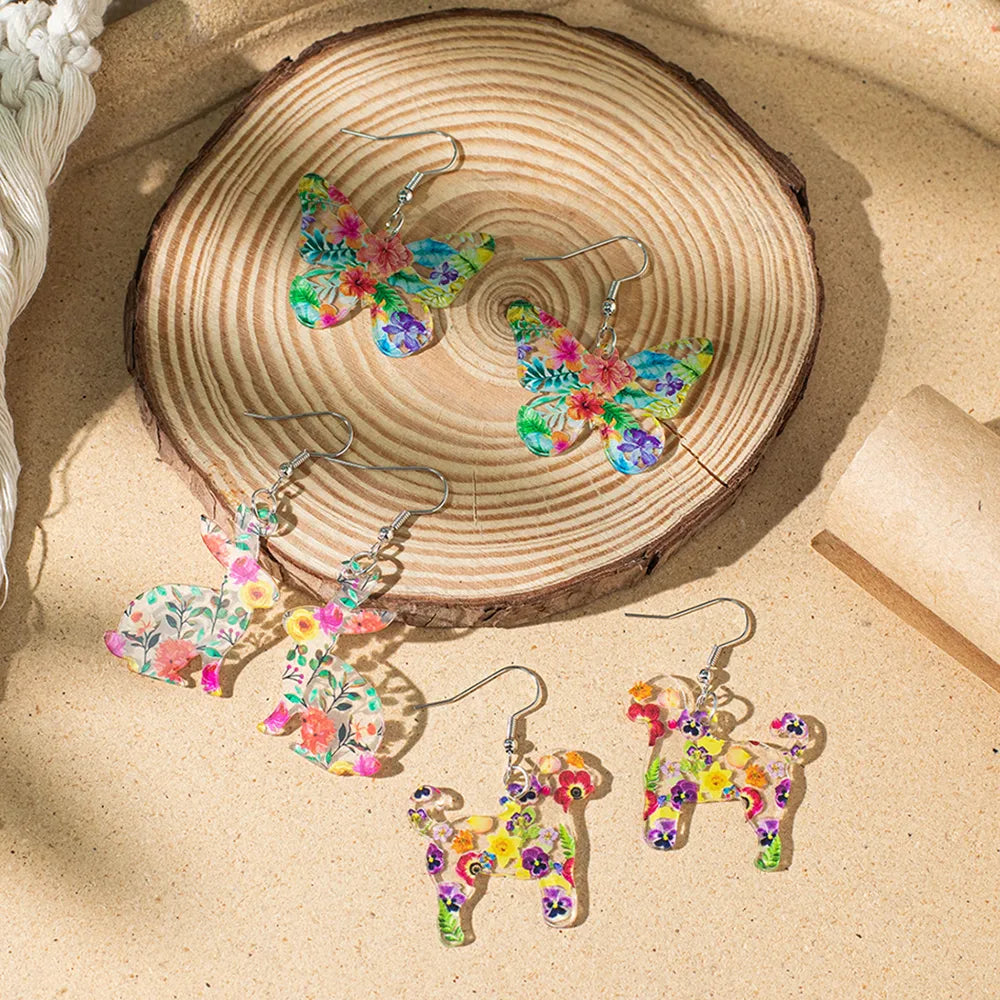 1 Pair Vacation Ethnic Style Bohemian Dog Moon Butterfly Arylic Drop Earrings