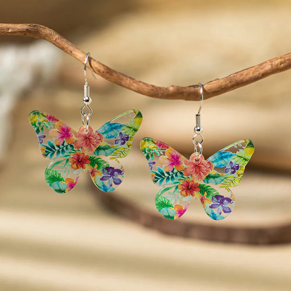 1 Pair Vacation Ethnic Style Bohemian Dog Moon Butterfly Arylic Drop Earrings