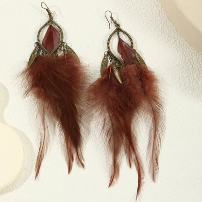 1 Pair Vacation Ethnic Style Feather Patchwork Alloy Drop Earrings