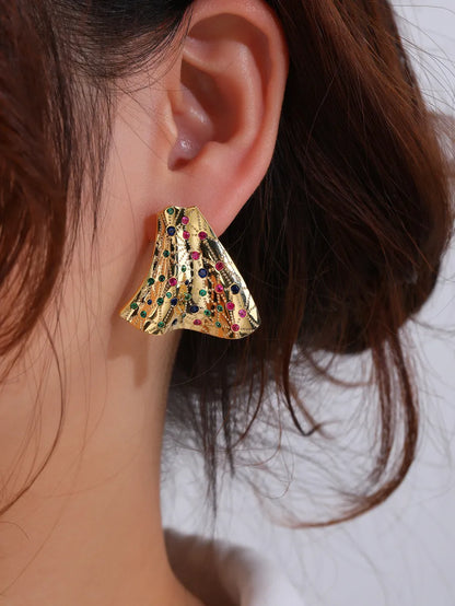 1 Pair Vacation Ethnic Style Map Plating Inlay Copper Zircon 18k Gold Plated Ear Studs