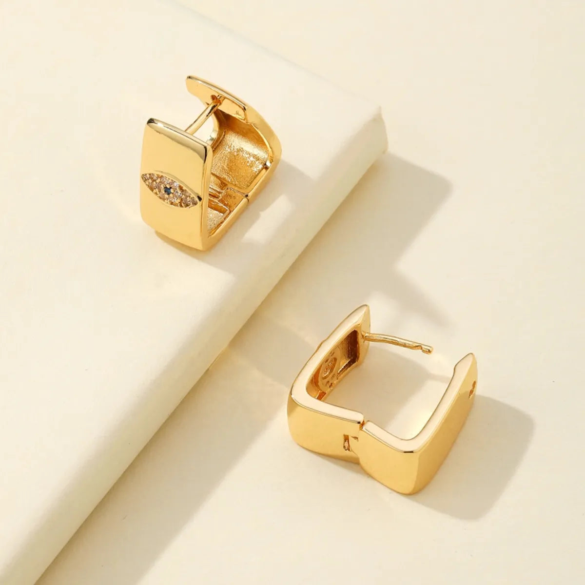 1 Pair Vacation Eye Plating Inlay Copper Zircon Gold Plated Hoop Earrings