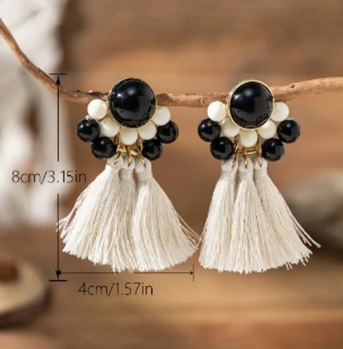 1 Pair Vacation Flower Beaded Tassel Synthetic Fibre Glass Dangling Earrings