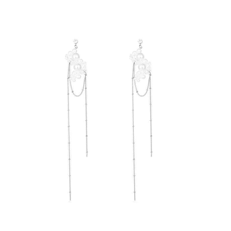 1 Pair Vacation Flower Tassel Sterling Silver Drop Earrings