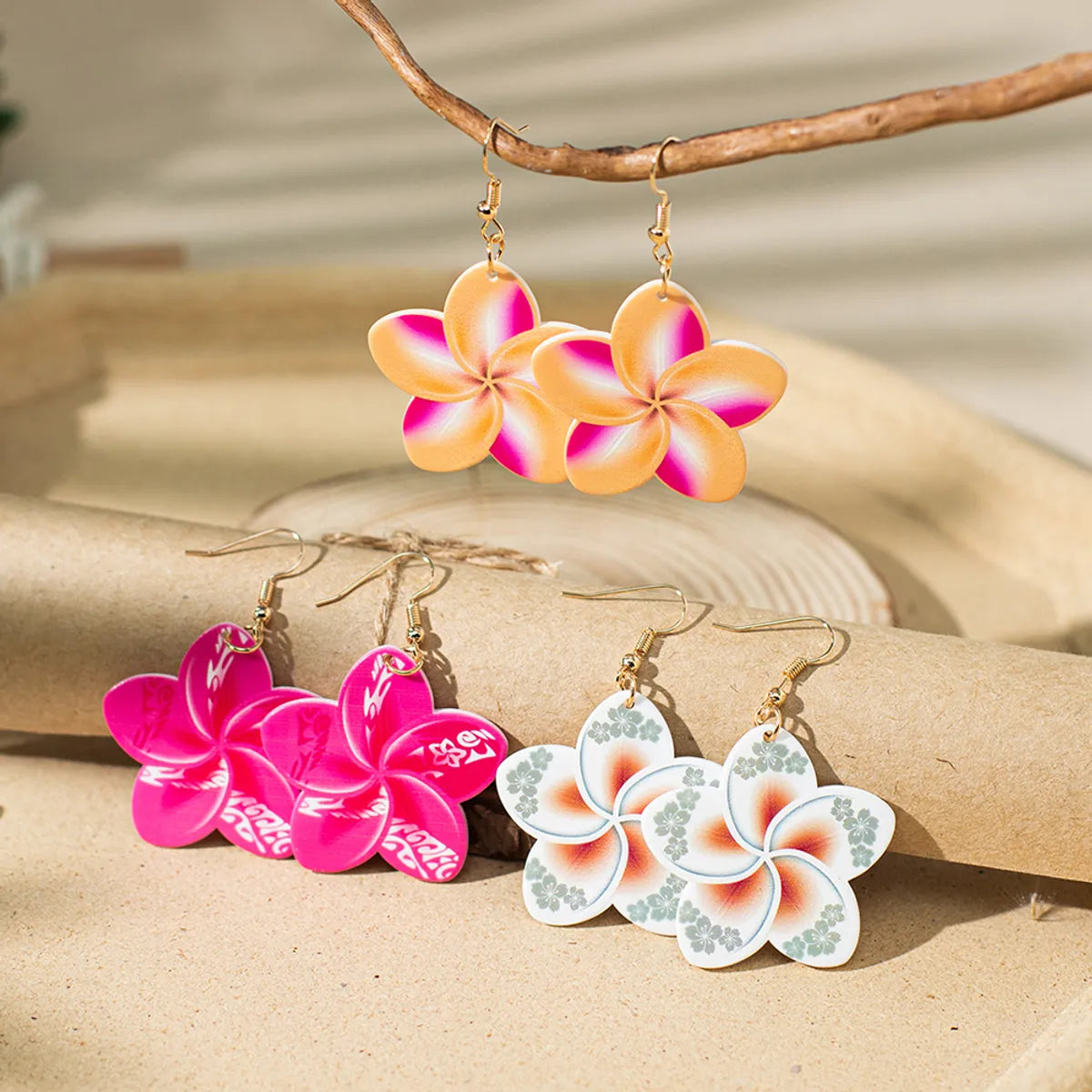 1 Pair Vacation Flower Wood Ear Hook