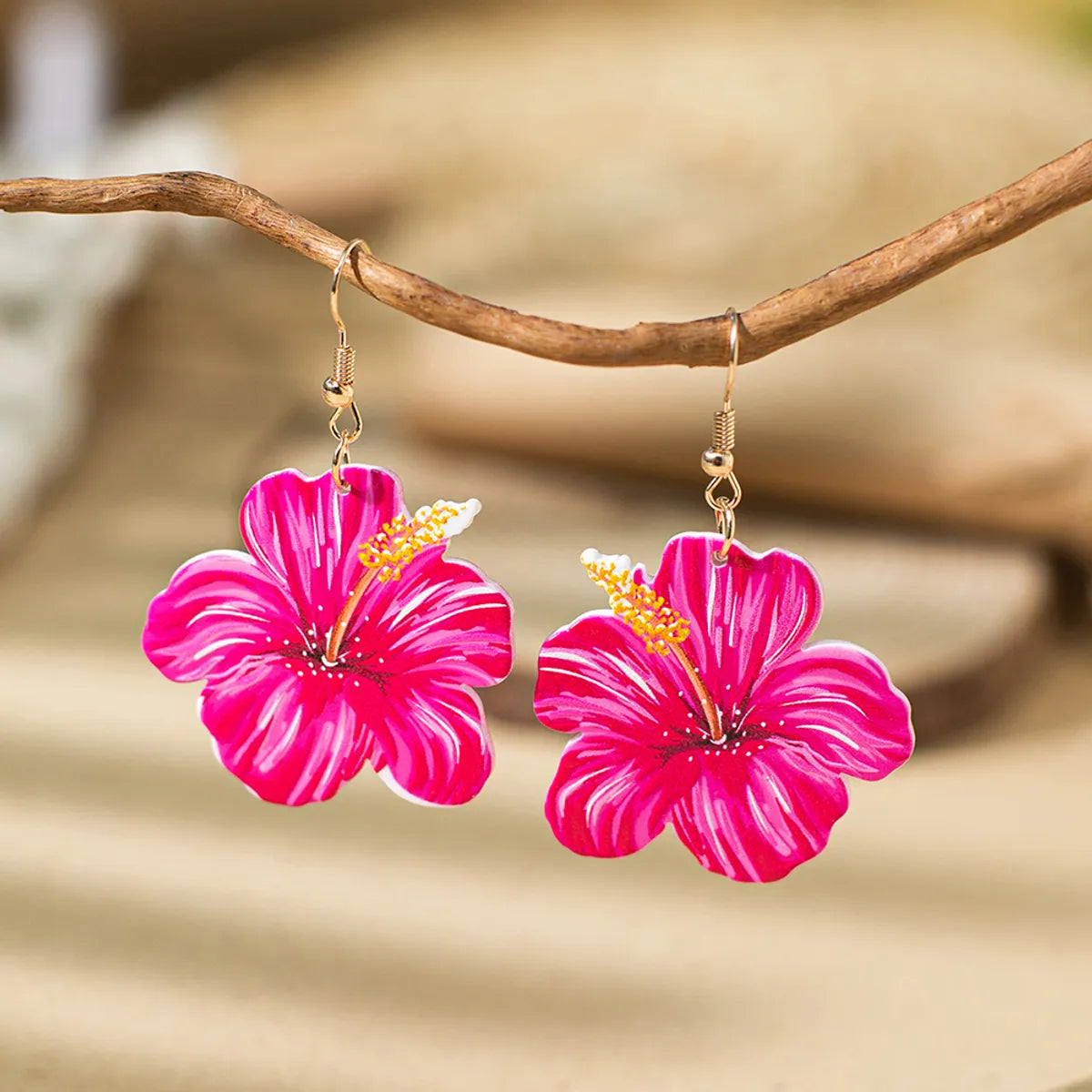 1 Pair Vacation Flower Wood Ear Hook