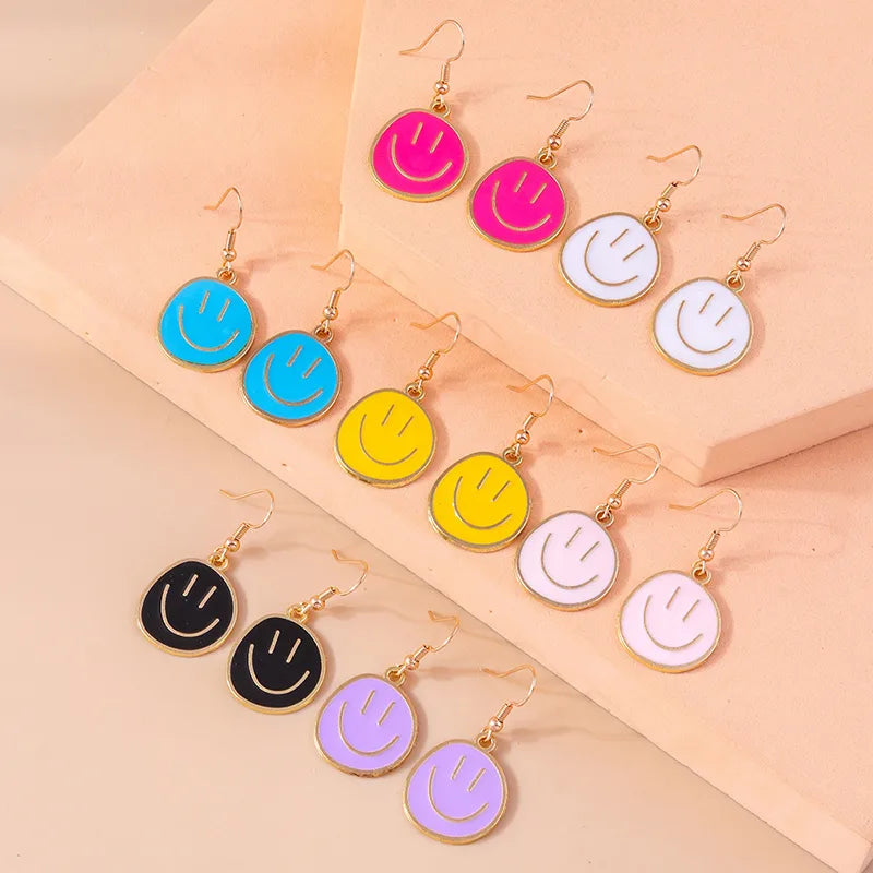 1 Pair Vacation French Style Sweet Smile Enamel Alloy Gold Plated Drop Earrings