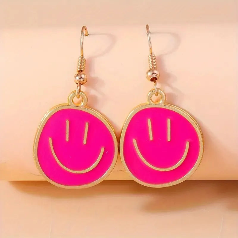 1 Pair Vacation French Style Sweet Smile Enamel Alloy Gold Plated Drop Earrings