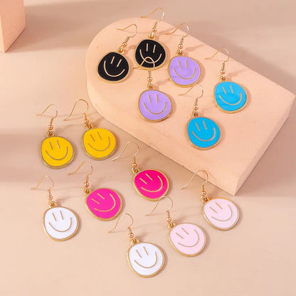 1 Pair Vacation French Style Sweet Smile Enamel Alloy Gold Plated Drop Earrings