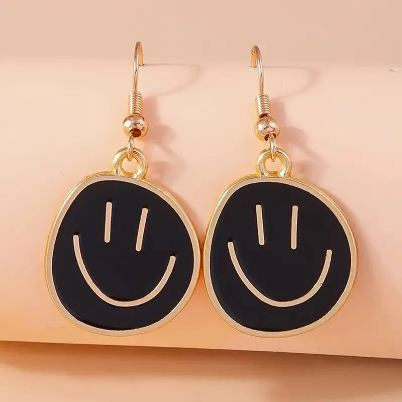 1 Pair Vacation French Style Sweet Smile Enamel Alloy Gold Plated Drop Earrings