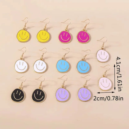 1 Pair Vacation French Style Sweet Smile Enamel Alloy Gold Plated Drop Earrings