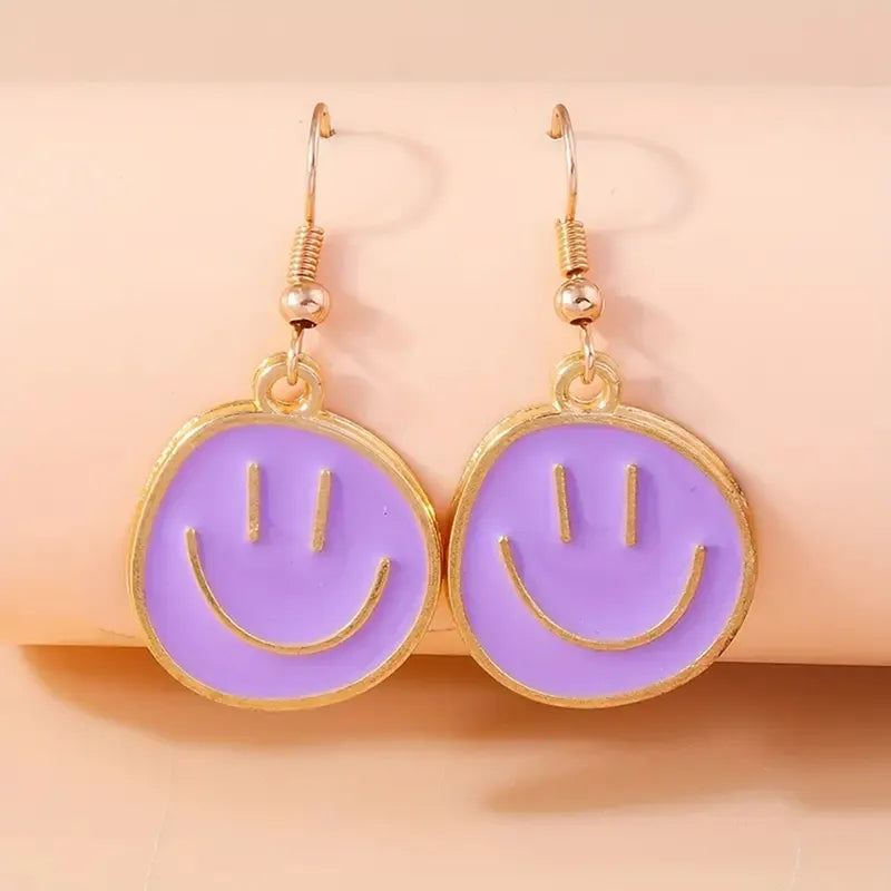 1 Pair Vacation French Style Sweet Smile Enamel Alloy Gold Plated Drop Earrings