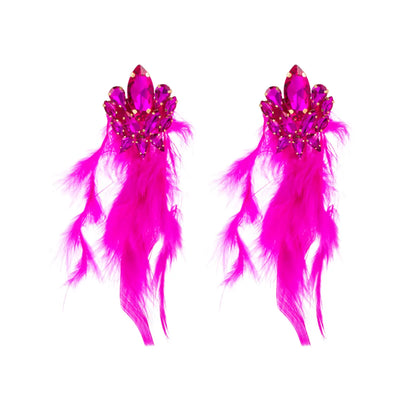 1 Pair Vacation Geometric Artificial Feather Alloy Glass Gold Plated Women'S Earrings