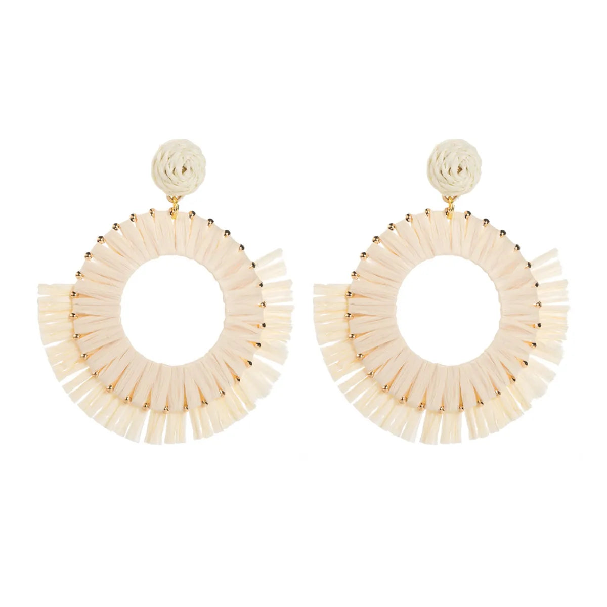 1 Pair Vacation Geometric Color Block Raffia Drop Earrings