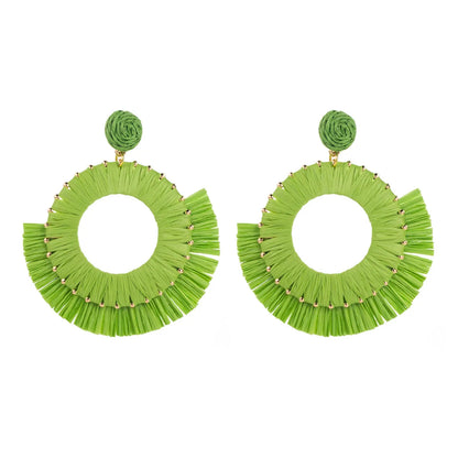 1 Pair Vacation Geometric Color Block Raffia Drop Earrings