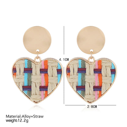 1 Pair Vacation Heart Shape Alloy Straw Drop Earrings