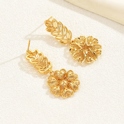 1 Pair Vacation Leaf Heart Shape Plating Copper 18k Gold Plated Drop Earrings