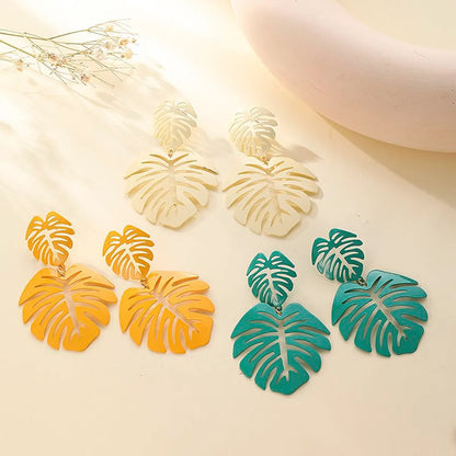 1 Pair Vacation Leaves Alloy Hollow Out Women's Drop Earrings