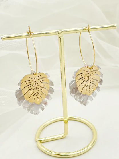 1 Pair Vacation Leaves Plating Stainless Steel Gold Plated Drop Earrings