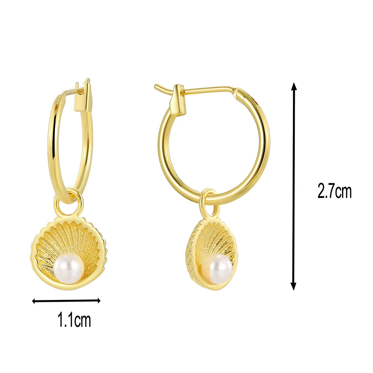 1 Pair Vacation Marine Style Beach Moon Heart Shape Copper Pearl Shell Zircon 18K Gold Plated Earrings