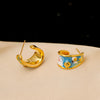 1 Pair Vacation Marine Style Beach Scallop Starfish Epoxy Plating Inlay Copper Freshwater Pearl 18K Gold Plated Ear Studs