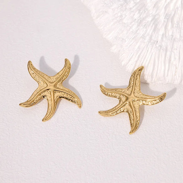1 Pair Vacation Marine Style Beach Starfish 304 Stainless Steel 18K Gold Plated Ear Studs