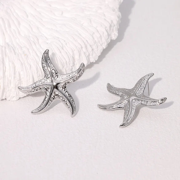 1 Pair Vacation Marine Style Beach Starfish 304 Stainless Steel 18K Gold Plated Ear Studs