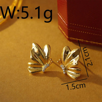 1 Pair Vacation Marine Style Butterfly Plating Copper 18K Gold Plated White Gold Plated Ear Studs