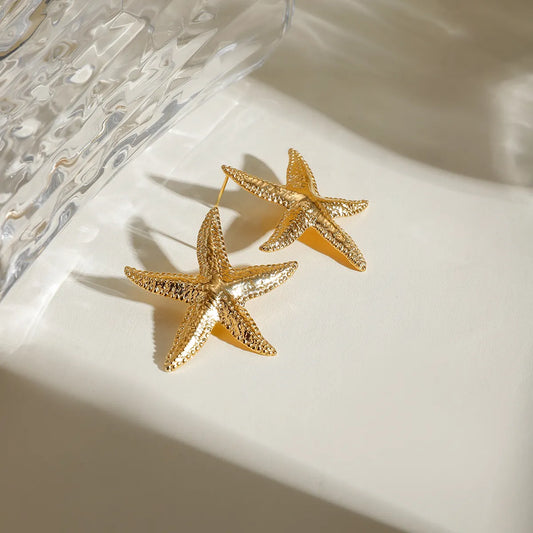 1 Pair Vacation Marine Style Starfish 304 Stainless Steel 18K Gold Plated Ear Studs