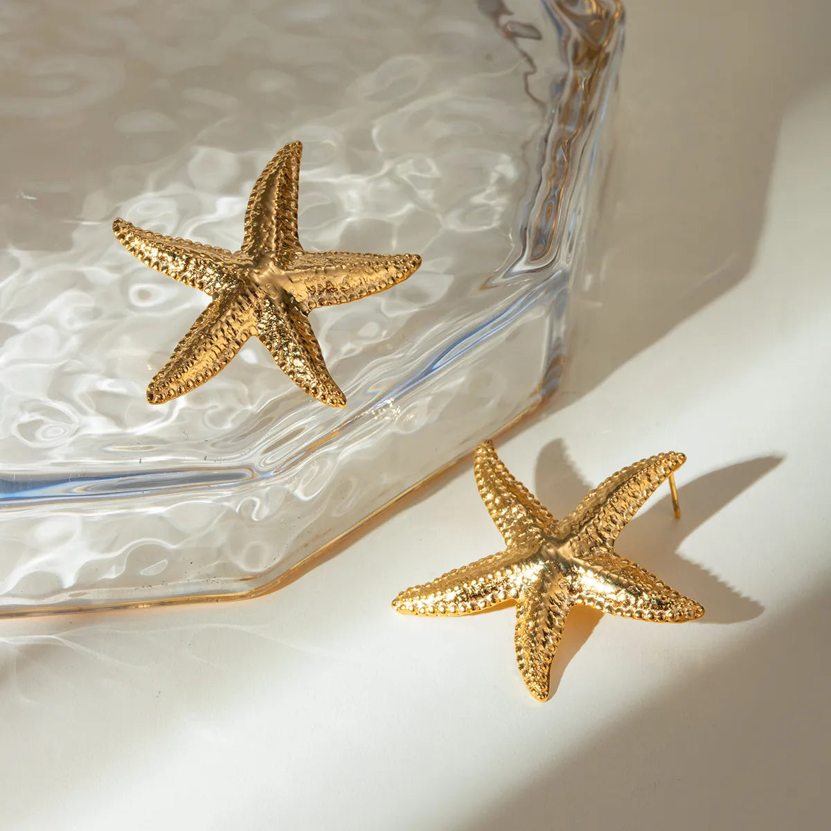 1 Pair Vacation Marine Style Starfish 304 Stainless Steel 18K Gold Plated Ear Studs