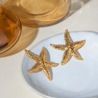 1 Pair Vacation Marine Style Starfish 304 Stainless Steel 18K Gold Plated Ear Studs