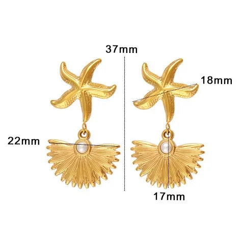 1 Pair Vacation Marine Style Starfish Shell 304 Stainless Steel 316 Stainless Steel  Drop Earrings