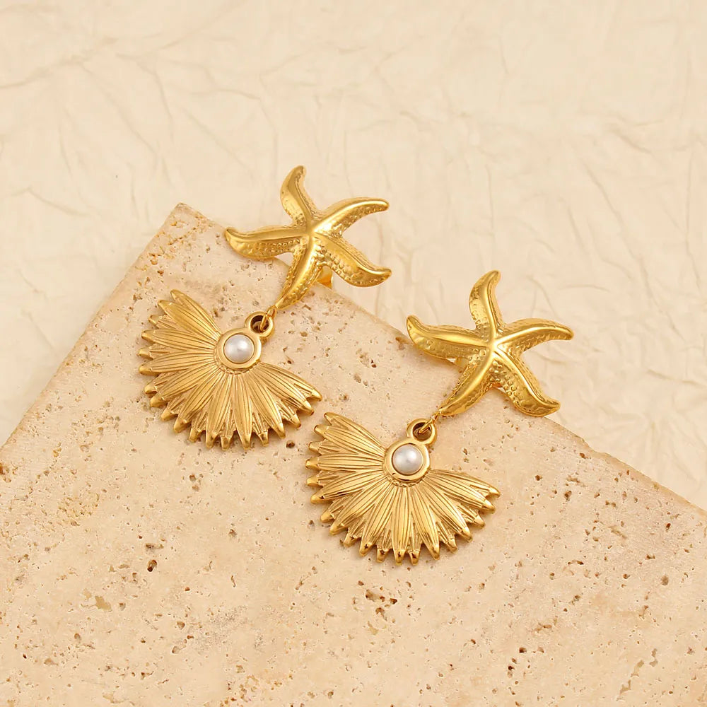 1 Pair Vacation Marine Style Starfish Shell 304 Stainless Steel 316 Stainless Steel  Drop Earrings