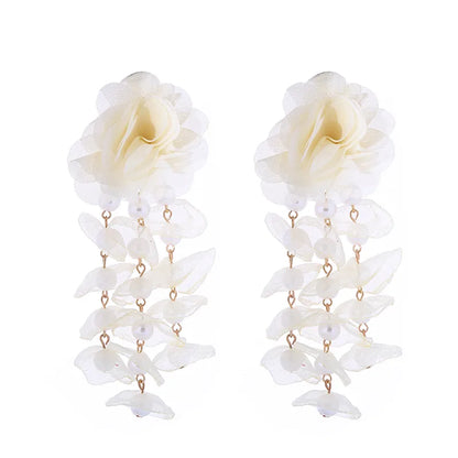 1 Pair Vacation Modern Style Classic Style Flower Imitation Pearl Gauze Drop Earrings