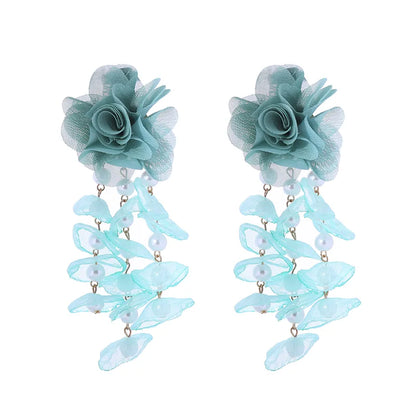 1 Pair Vacation Modern Style Classic Style Flower Imitation Pearl Gauze Drop Earrings