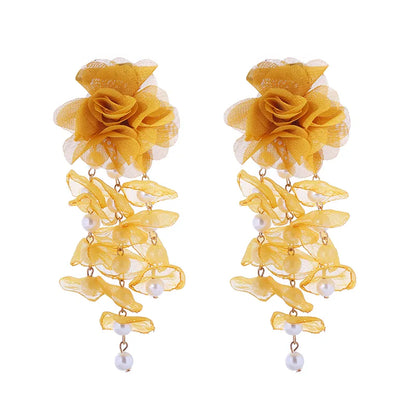 1 Pair Vacation Modern Style Classic Style Flower Imitation Pearl Gauze Drop Earrings