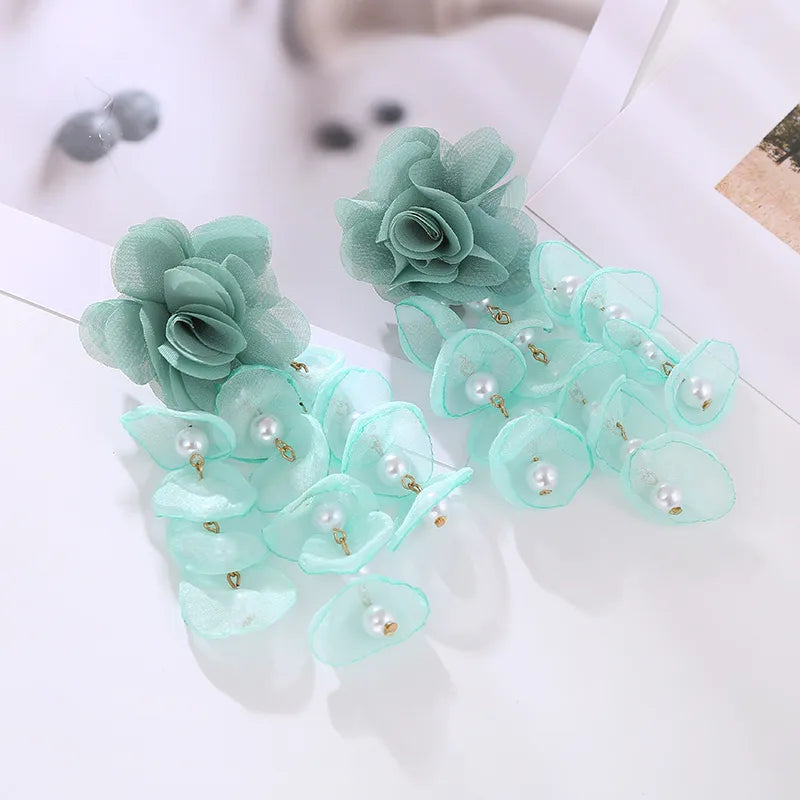 1 Pair Vacation Modern Style Classic Style Flower Imitation Pearl Gauze Drop Earrings