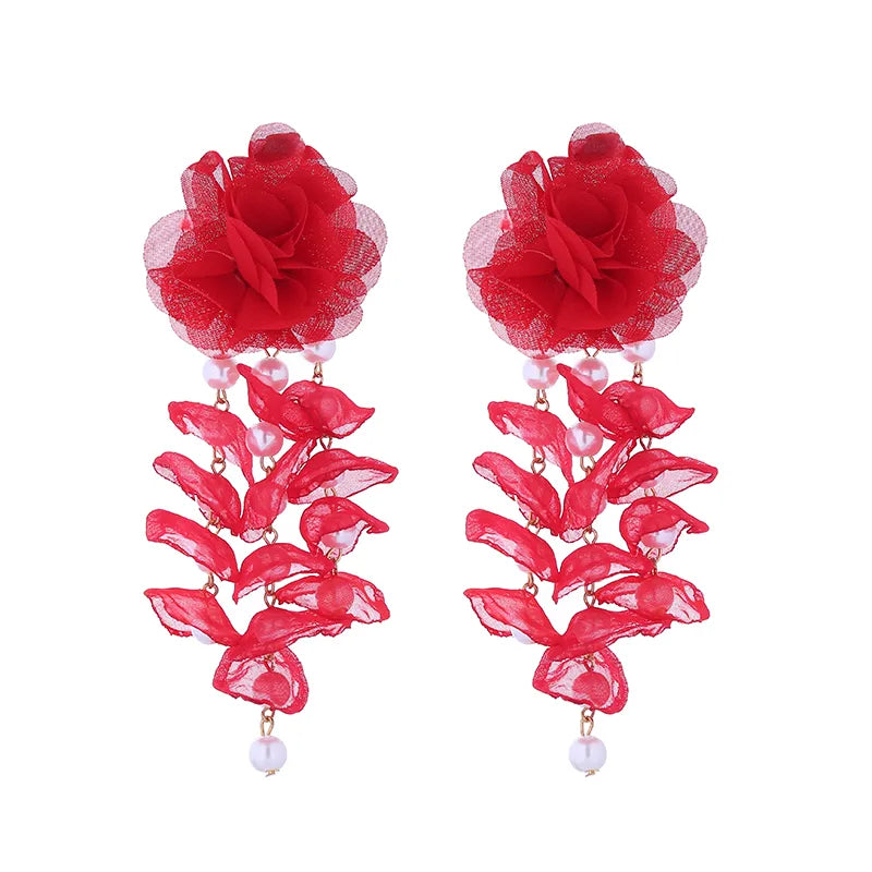 1 Pair Vacation Modern Style Classic Style Flower Imitation Pearl Gauze Drop Earrings